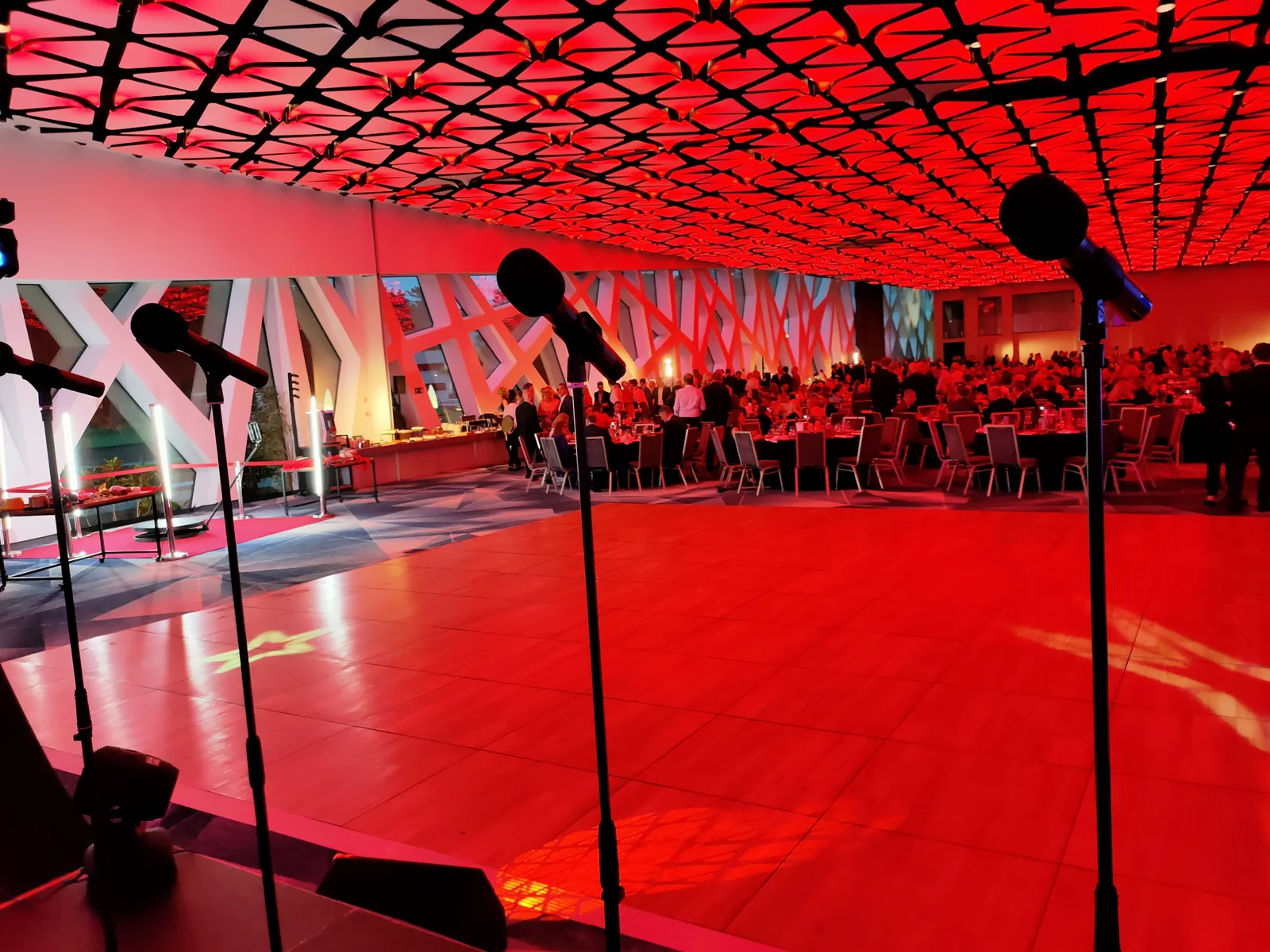 Microphones and dance floor prepared for club karaoke