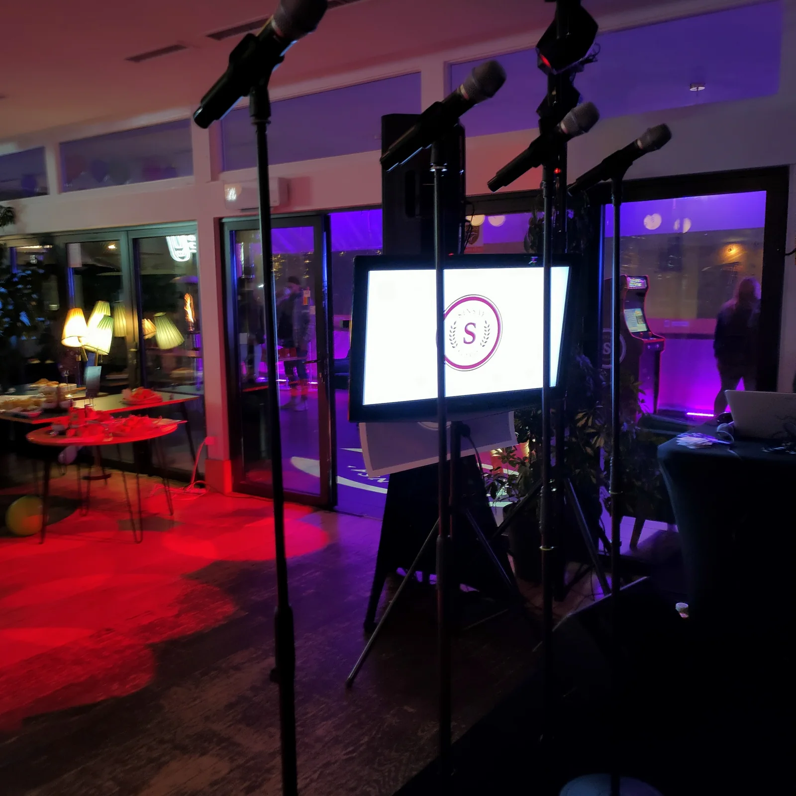 Microphone area at a karaoke event